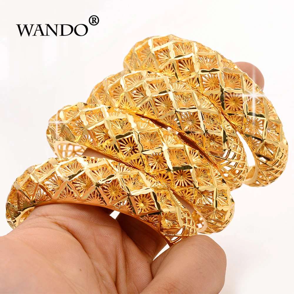 4pcs Ethiopian Pattern Gold Color Bangles For Women Snow Dubai France Spain Bride Wedding Bracelet Arab Middle East Jewelry