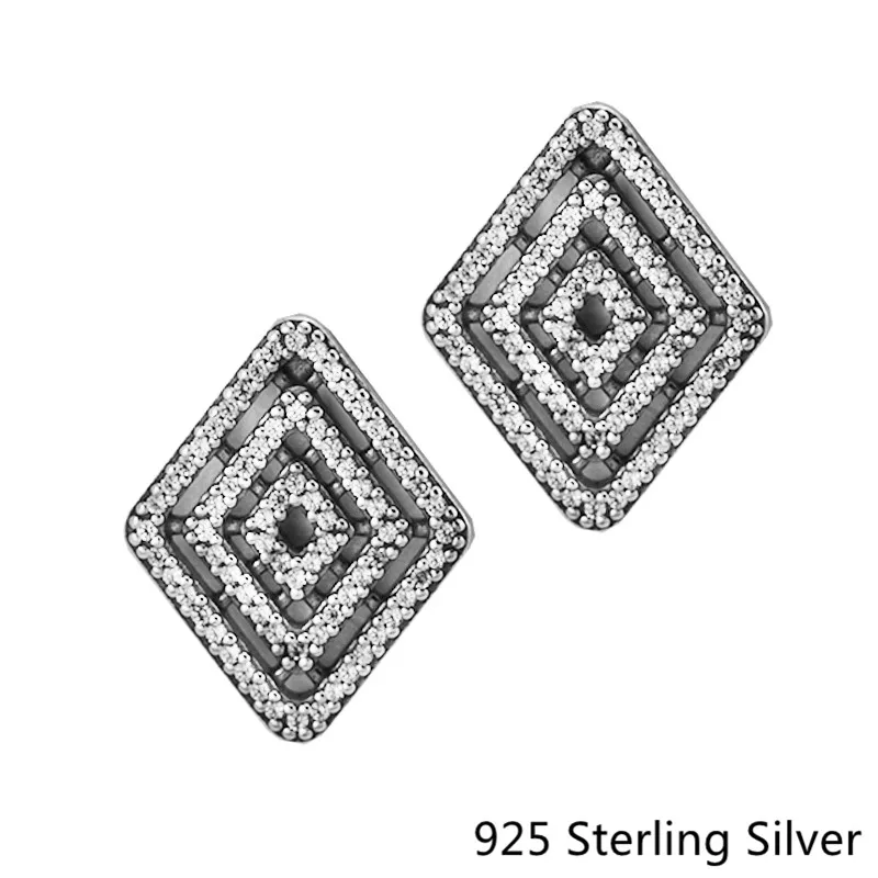 

925 Sterling Silver Geometric Lines Stud Earrings Fit for DIY Women Fashion Earring Jewelry boucle d'oreille femme oorbellen