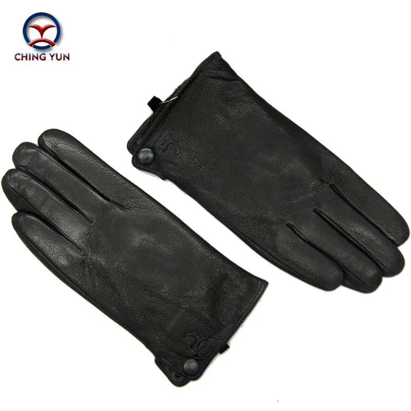 Winter man deer skin leather gloves male warm soft men\'s Arm sleeve black men mittens imitate rabbit fur 70% wool lining-04