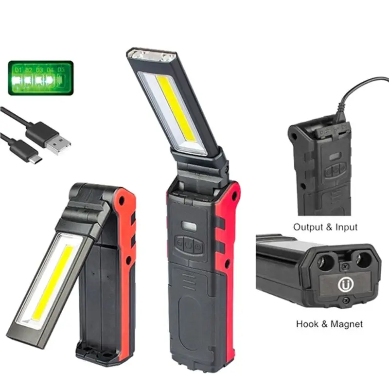 Super Bright COB LED Working Light With Magnetic Base & Hook USB Rechargeable Di