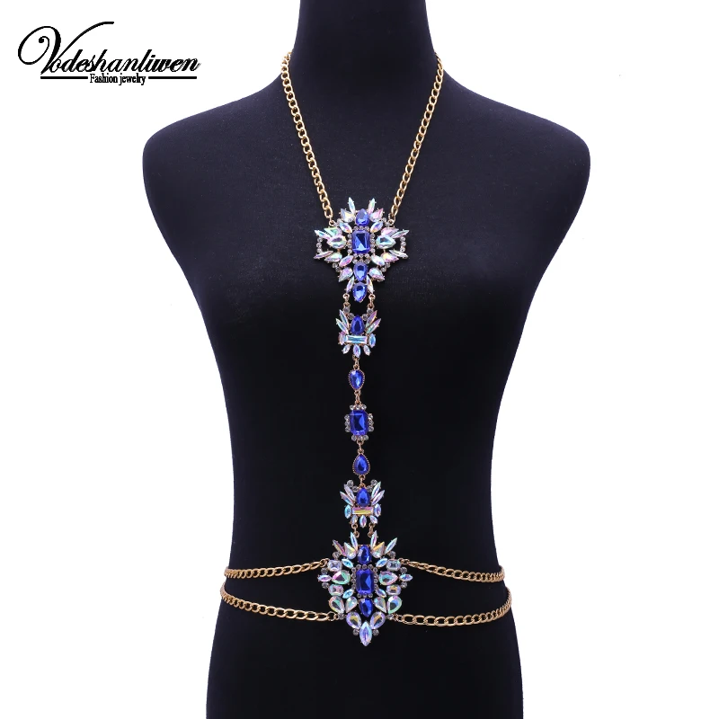 New Sexy Design Luxury Crystal Body Chain Fashion Maxi Waist Chain Statement Jewelry For Women  Statement Necklace body jewelry