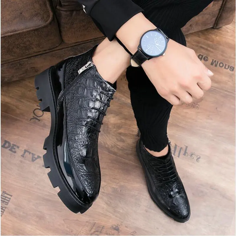 Male patent leather Moccasins shoes High top italian formal dress brogue oxford wedding Business  shoes boots LH-60