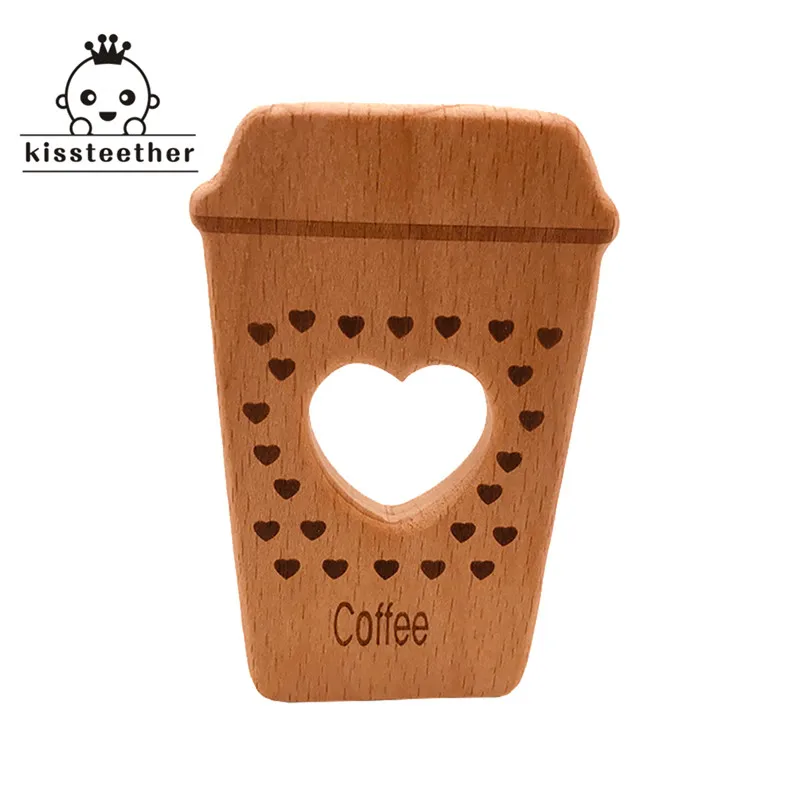 Beech Wooden Teether Hand Cut Coffee Cup DIY Pendant Accessories Eco-friendly Food Grade  Teething Wood Baby 