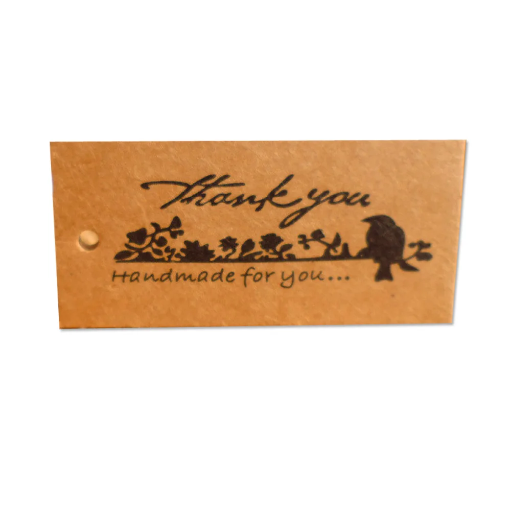 50Pcs Bird Logo Thank You Brown Paper Tags Free Style Handmade For You Pendant Gift Box Decorative Paper Hang Tags For Cake