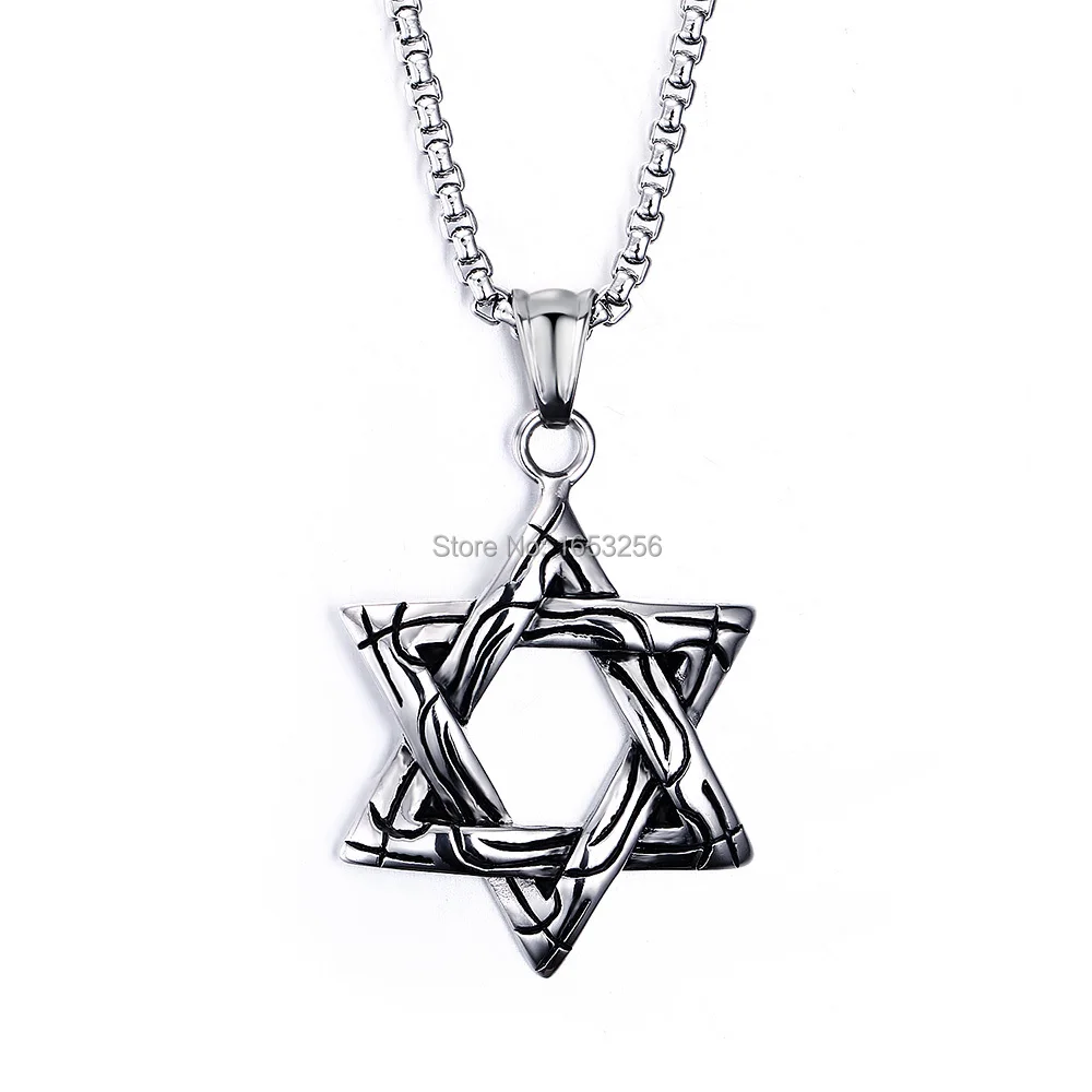 Religious Six-pointed star pendant Necklace Stainless Steel Fashion men Jewelry  20'' Rolo Chain