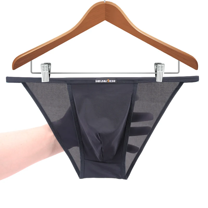 Male fork rims translucent panties Brief  male Ice Silk Low waist U Convex Design Underwear men 1732