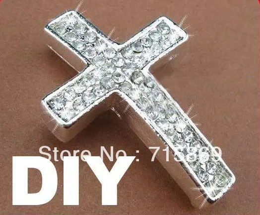 Wholesale 100pcs/lot  Curved Side Ways Crystal Rhinestone Cross DIY Bracelet Connector Sli Free Shipping