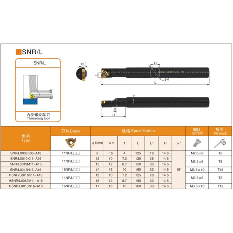 Portaherramientas de barra de perforación, herramientas de torno CNC con llave de bandera de plástico, rosca interna de SNR0013M16-A16