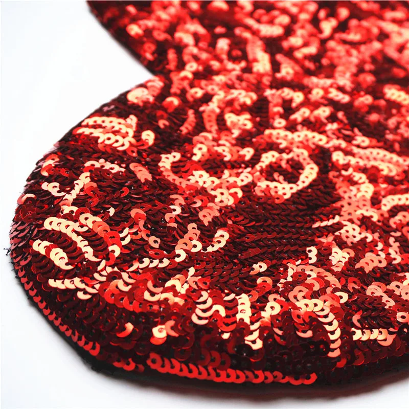 28CM Sequins Red Heart Sew On Patches Bling Embroidery Badges Shiny For Dress Bag Jeans T Shirt DIY Appliques Craft Decoration