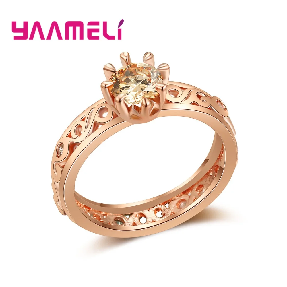 Elegant Top Selling Trendy Clear Crystal Cubic Zirconia Finger Rings For Female Women Engagement Gold Color Jewelry