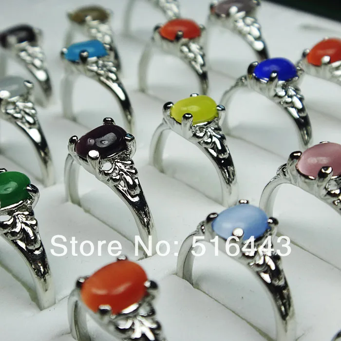 Hot Sale 100pcs Mix Natural Cat eye Stones Alloy Silver Plated Fashion Rings Wholesale Jewelry Lots A-090