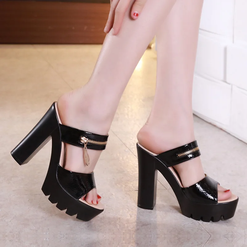 GKTINOO Open Toe Leather Platform Shoes Woman Summer Slippers 2024 High Heels Slides Ladies Office Slipper Plus Size 35-43