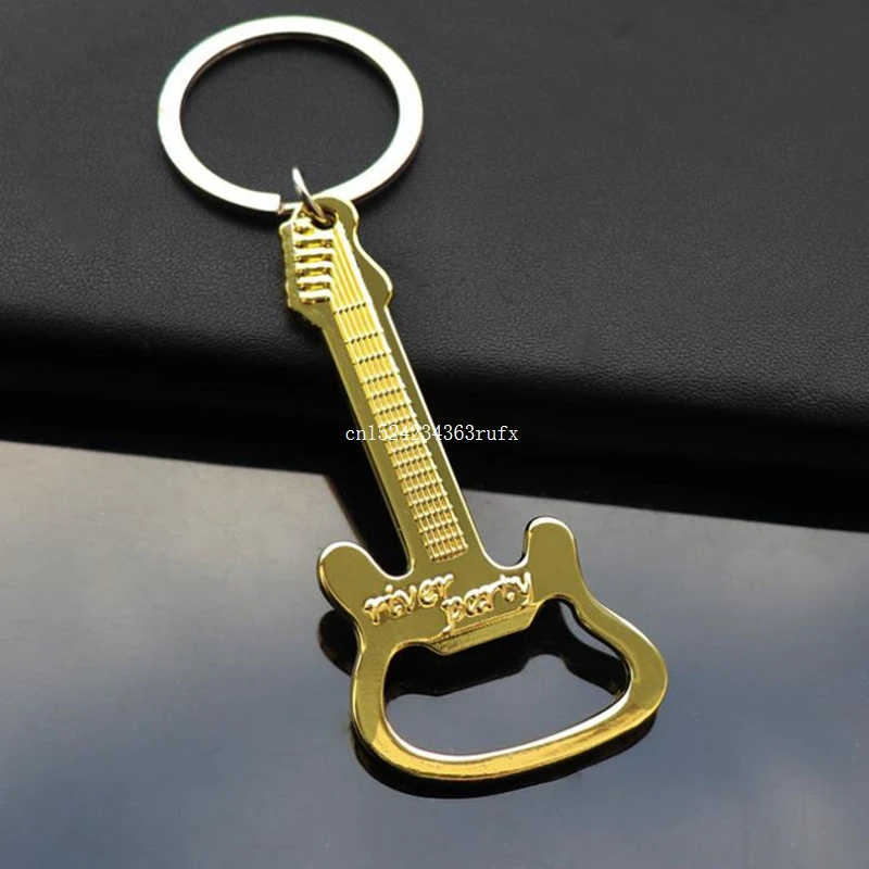 

100pcs Gift Zinc Alloy Guitar Bottle Opener Beer Bottle Opener Keychain Keyring Key Chain Key Ring Wedding Gift Party Favor