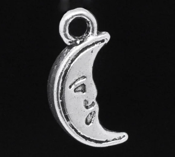 Free Shipping 200pcs Antique Silver Tone Moon Charm Pendants 14x7mm Jewelry Findings Wholesale J0336X2