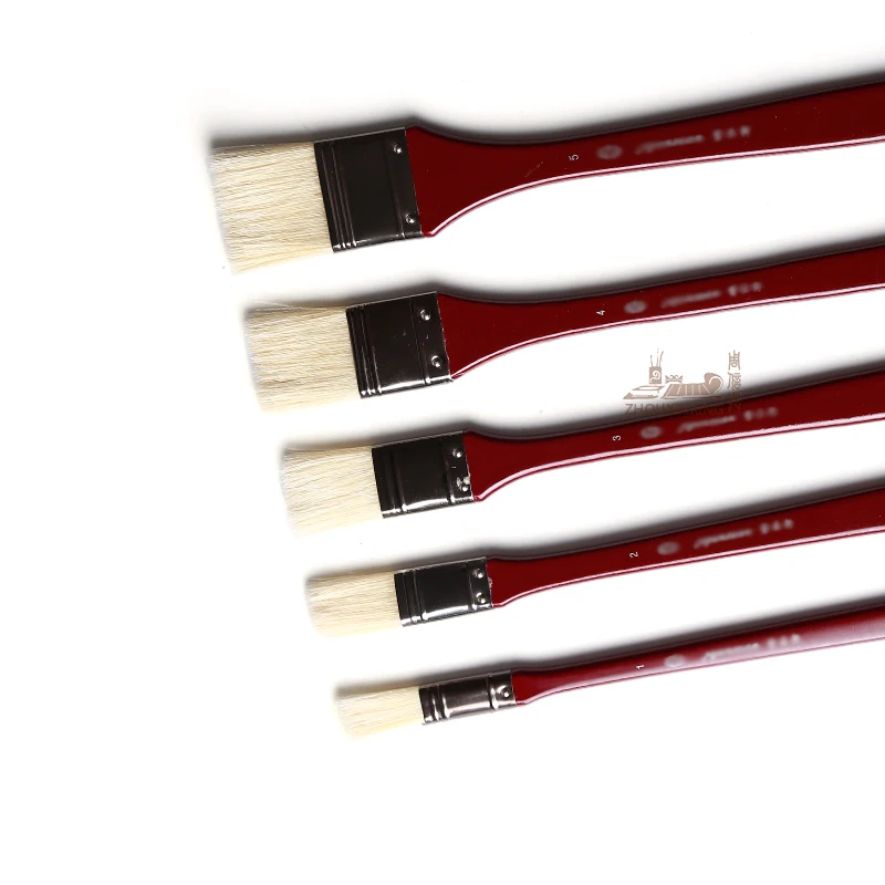 Zhouxinxing 5pcs Art supplies wood rod oil painting brush Chongqing pig bristle gouache  drawing material chese painting brush