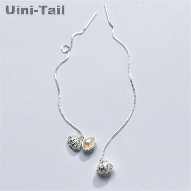 Uini-Tail hot new 925 Tibetan silver Korean sweet shell earrings long pearl tassel earrings wild temperament simple fresh ED245