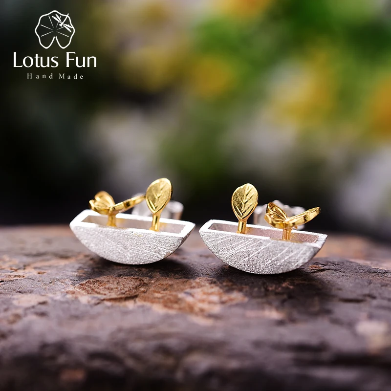 

Lotus Fun Real 925 Sterling Silver Earrings Creative Handmade Fine Jewelry My Little Garden Stud Earrings for Women Gift Brincos