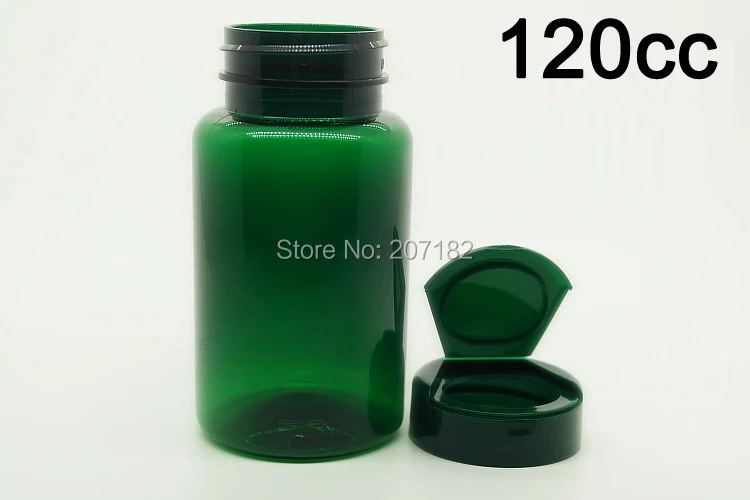 

(100pcs/lot) 120cc Green Translucent Color Empty Medicine PET Plastic Bottles 120ml Pills Tablets Capsules Bottles---Flip Cap