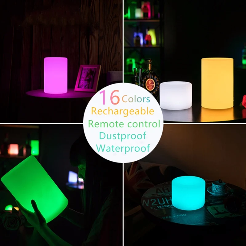 Romantic LED Night Light Cylinder Lamp Rechargeable RGB 16 Color Remote Control Indoor Outdoor Home Lighting Creative Table Lamp