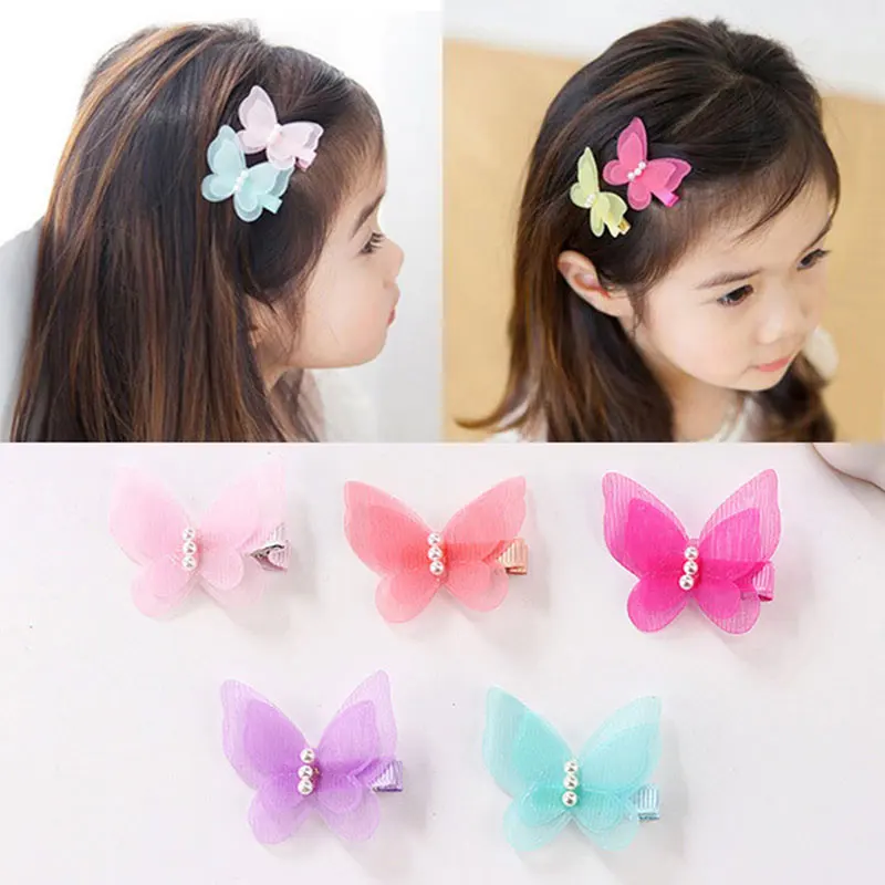 

1 Pc Pearl Cute Butterfly Hair Clips Snow Yarn Princess Girls Baby Hair Pins Barrette Women Hairpins Side Clip Hair Accessories