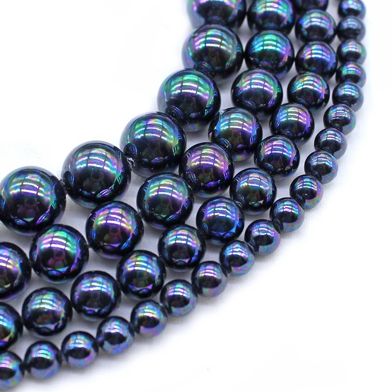 AA Natural Black Shell Pearl with Rainbow 6/8/10/12mm Round Loose Beads for Jewelry Making DIY Bracelet Earring Pendant Woman