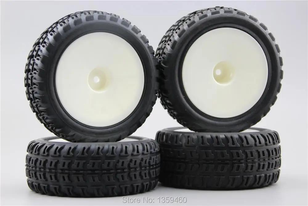 4pcs 1/10 Buggy Off Road Tire Tyre Front&Rear Dish White Wheel Rim Fit for 1:10 4WD Buggy Car 1/10 Tire 25024+27009