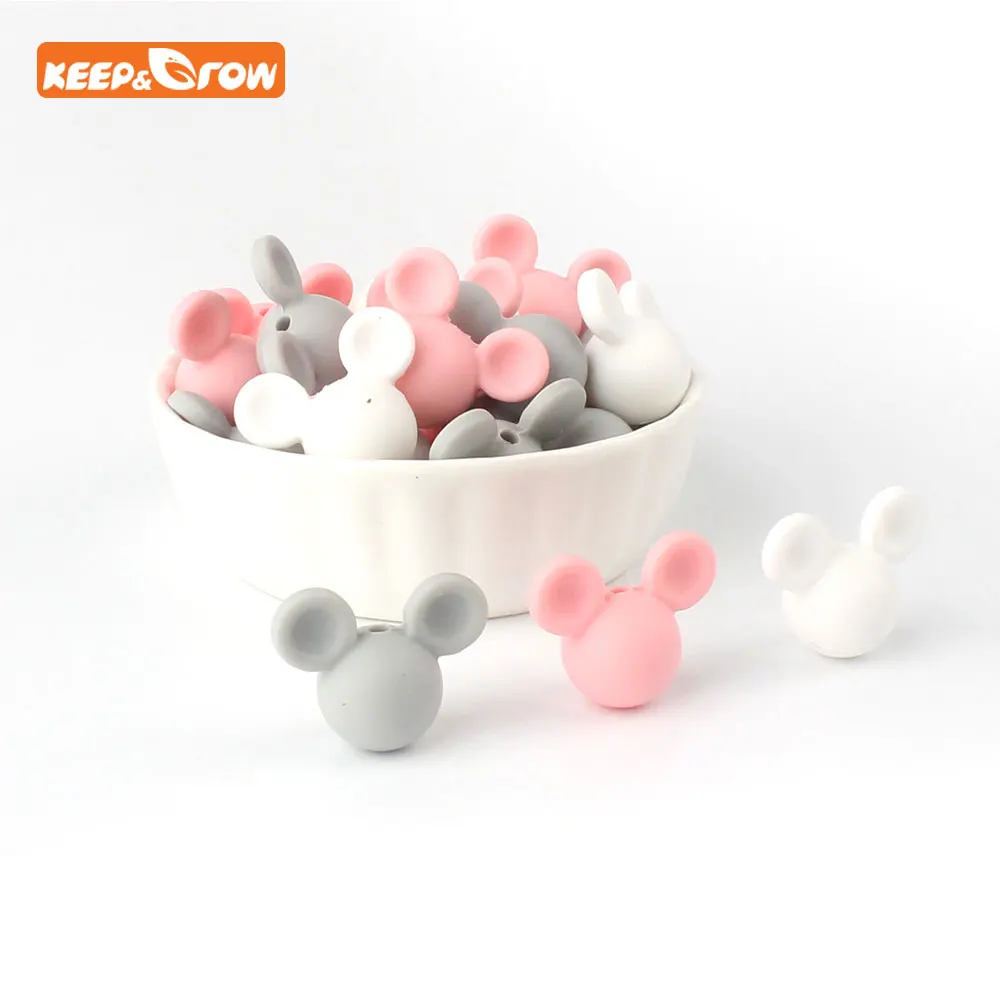 Keep&grow 10Pcs/lot Silicone Beads Cartoon Mouse Bead For DIY Making Baby Teething Necklace Accessories BPA Free Chawing Toy