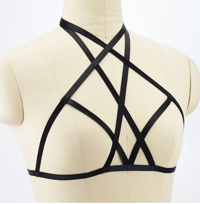 Body Harness Bandage Girl Elastic Bra Straps Cross Bra Crop Top Hollow Out Unlined Bandage Bra Underwear B0487