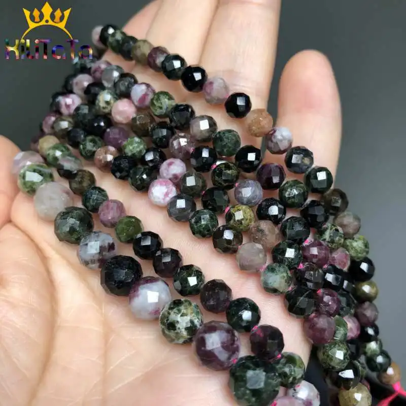 19cm Natural Stone Beads Faceted Colorful Tourmaline Loose Beads For Jewelry Making DIY Bracelet Necklace 7.5\'\'/Strands 6mm 8mm