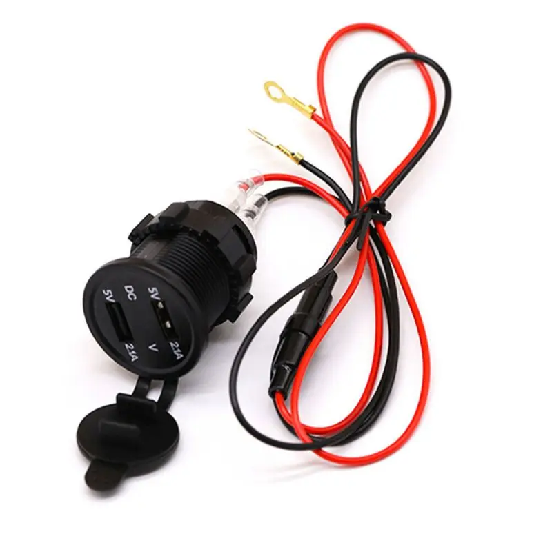 Adaptador de toma de corriente con pantalla de voltaje para coche, Cargador USB de 5V, 2.1A, resistente al agua, doble puerto, voltímetro, 12-24V