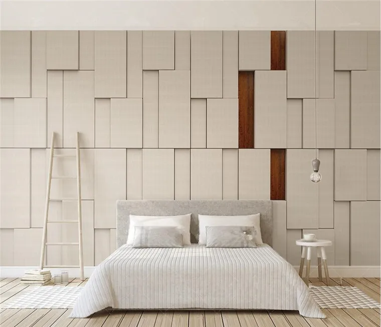 

Custom wallpaper 3D photo mural beige cloth pattern block wood grain splicing living room TV background wall wallpaper