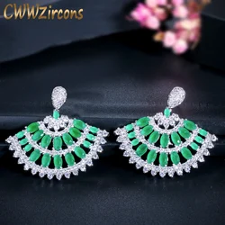 CWWZircons New Arrival White Gold Color CZ Jewelry Big Drop Green Cubic Zirconia Stone Vintage Dangle Earrings for Women CZ374