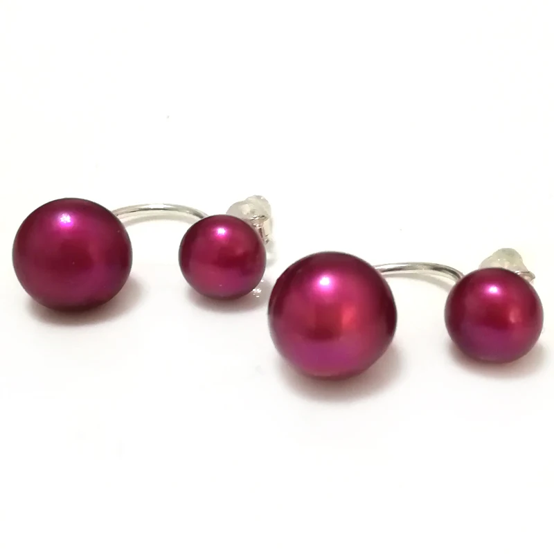 

Wholesale 7mm & 10mm 925 Sterling Silver Red Natural Button Double Pearl Earring