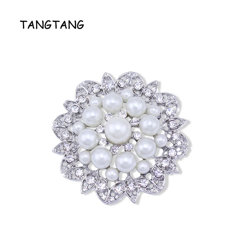 Pearl Brooch Fashion White Imitation Pearl Rhinestone Crystal Flower Bridal Brooch Pins Handmade For Wedding Hot Item NO.: FB019