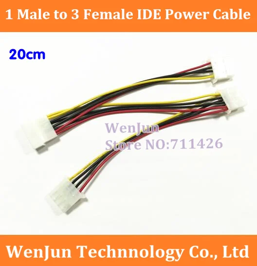 20PCS High Quality PC Case power cord 1 male into 3 female, big 4 p extension IDE power cable 18awg wire