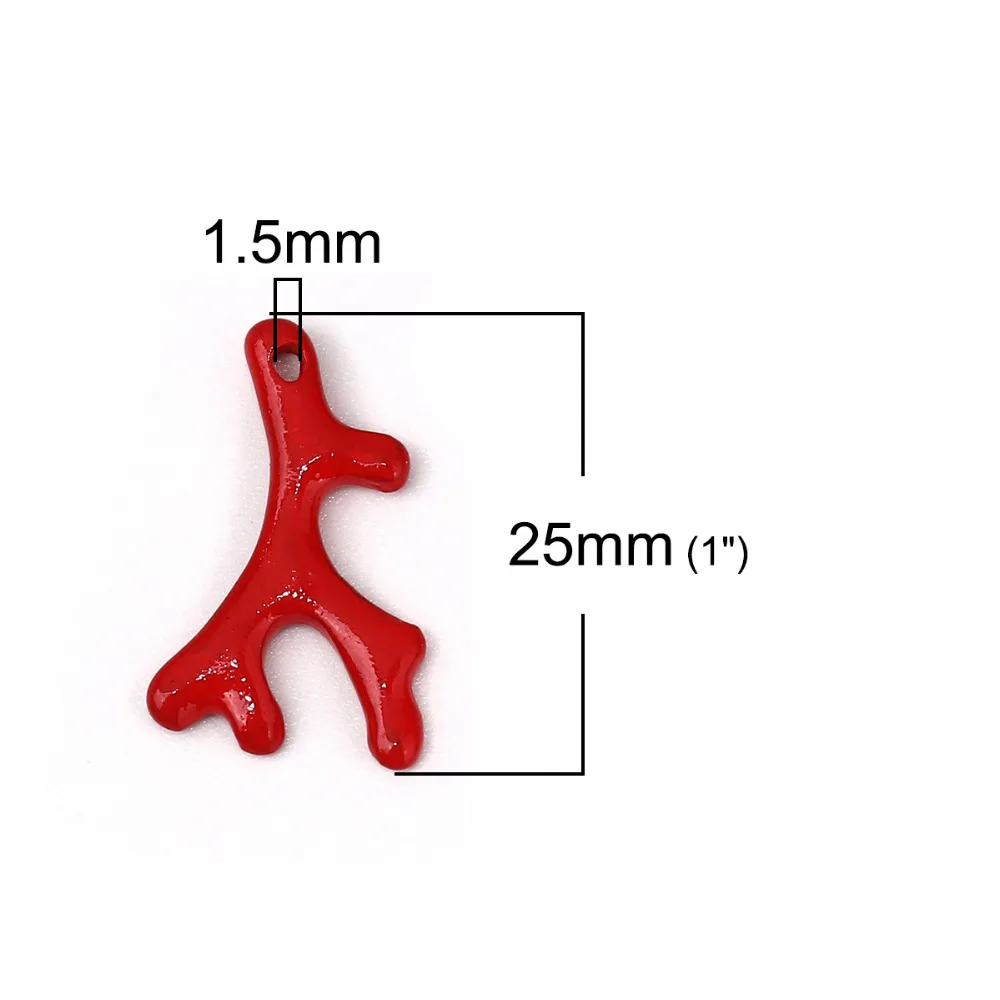 DoreenBeads Zinc Based Alloy Ocean Series Charms Pendant Coral Red Green Color Jewelry Accessories 25mm(1