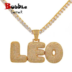 Bubble Letter Custom Name Necklaces Personalized Pendants Real Gold Plated Hip Hop Jewelry Collares Hombre