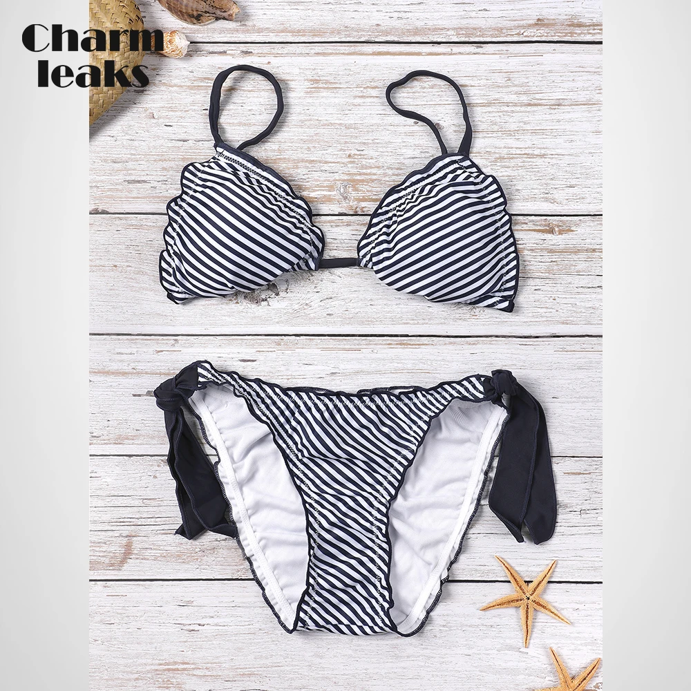 Charmleaks kobiety Bikini Set Halter stroje kąpielowe pasek strój kąpielowy boczne bandaż strój kąpielowy kostiumy kąpielowe Sexy Bikini