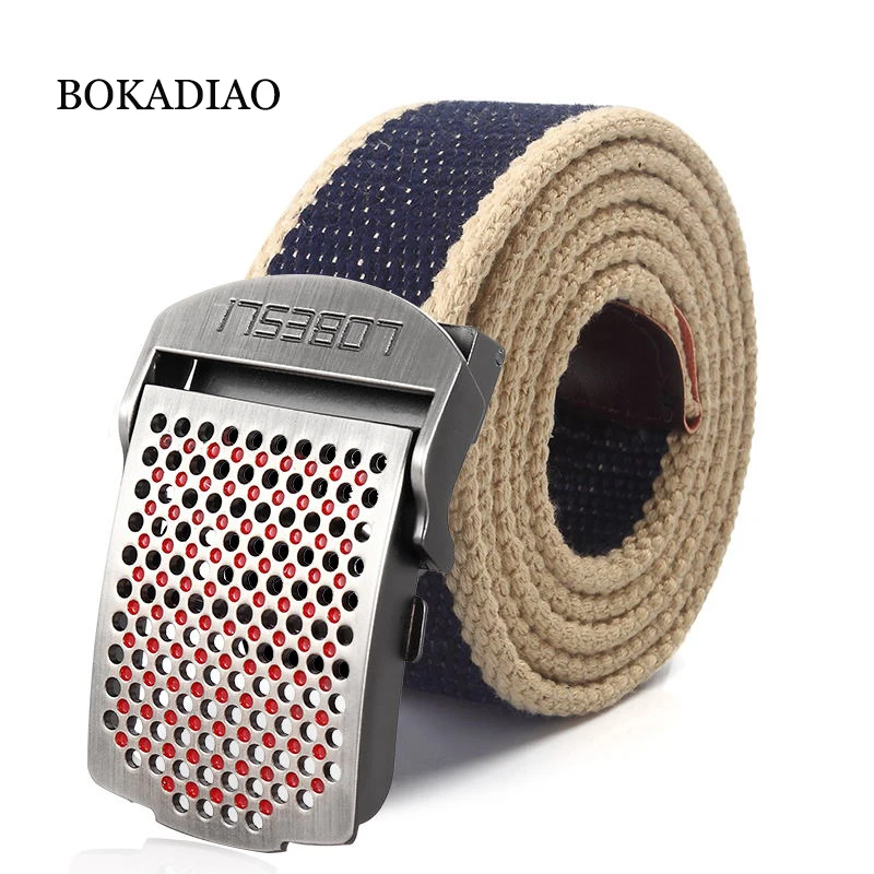 

BOKADIAO Men&Women Military Canvas Belt Luxury Hollow Metal Buckle Jeans Belt Army Tactical Belts for Men Waistband Strap Male