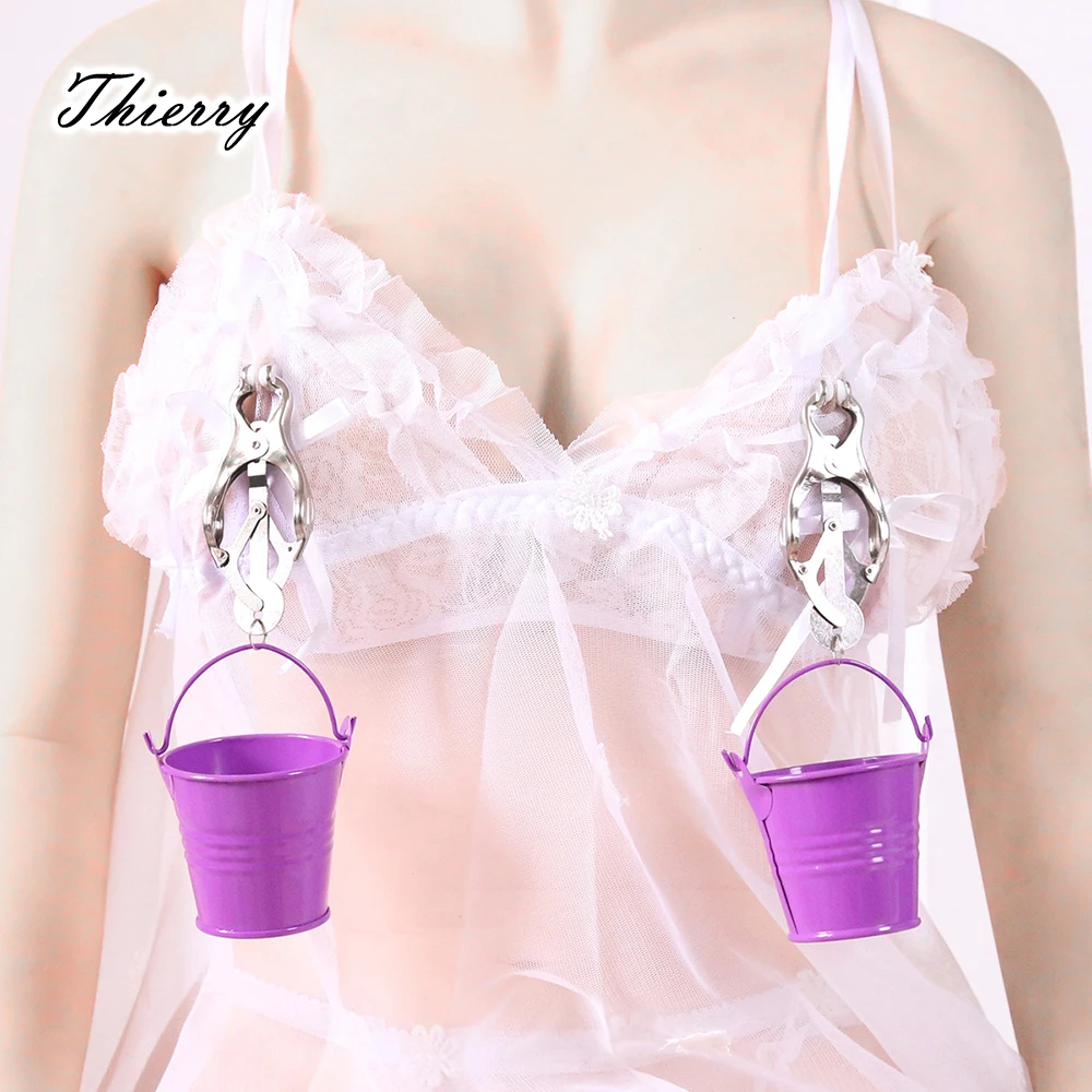 Thierry Metal Nipple Clamps Attach Bucket,SM Bondage Toys Nipple Clips Breast Clip Sex Slaves Sex Toys for Couples Adult Game