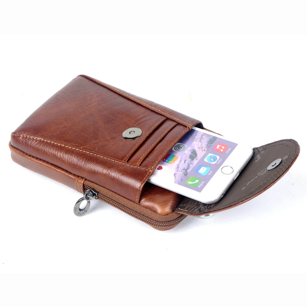 Genuine Leather Waist Bag Men\'s Travel Fanny Pack Belt Loops Hip Bum Bag Wallet Purses Mobile Phone Pouch