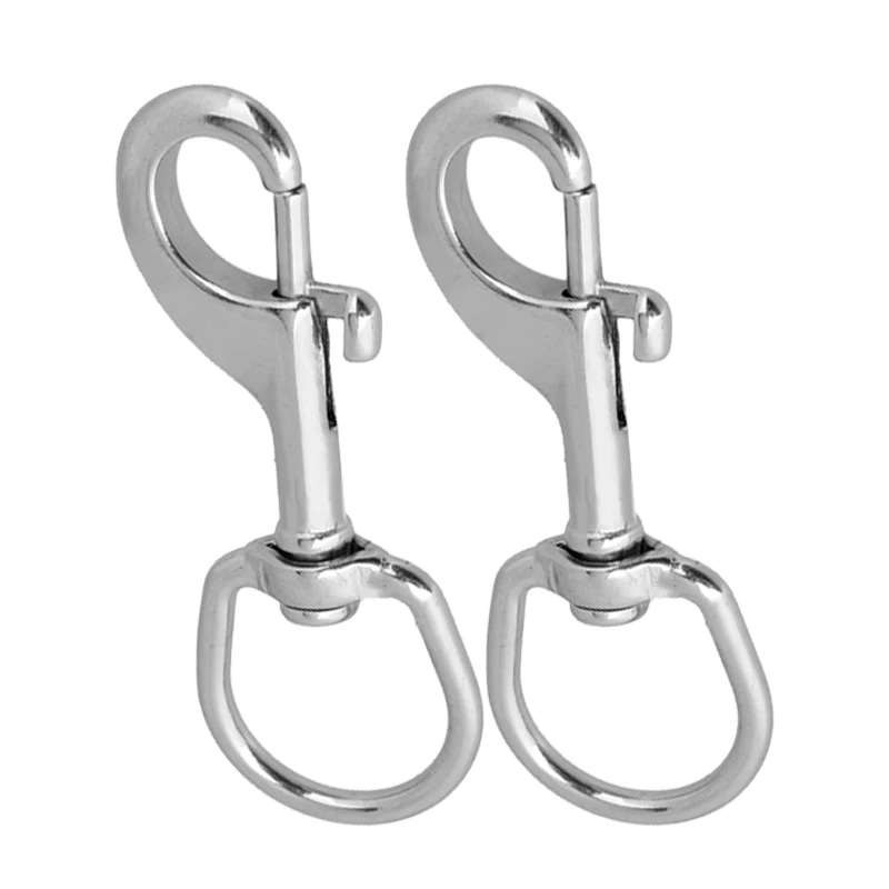 

2Pcs 90mm Multi-Purpose 304 Stainless Steel Swivel-Eye Bolt Spring Snap Hook Round Swivel Quick Hook Hiking Camping Carabiner