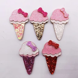 50 pz/lotto 3x5cm Glitter tessuto Appliques cartone animato gelato non tessuto imbottito patch per vestiti da parete adesivi clip di capelli fai da te