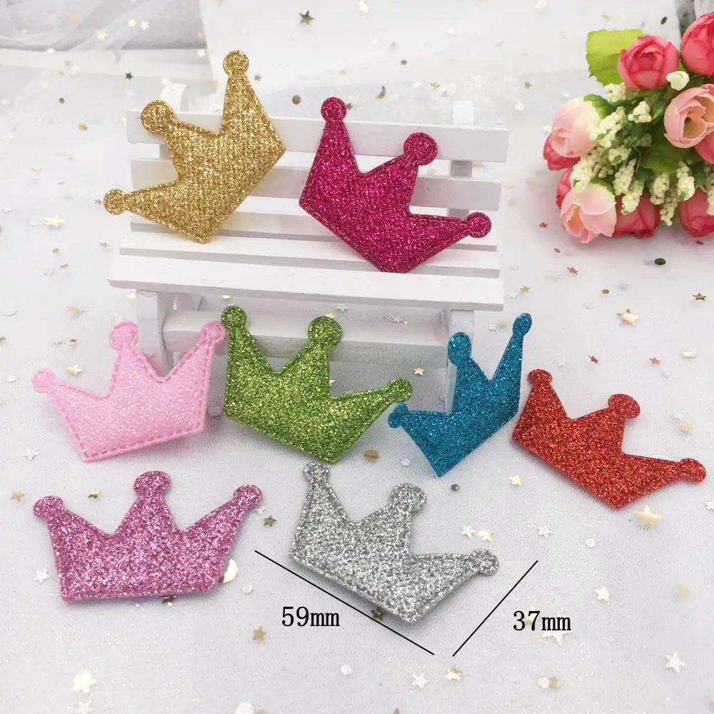 20pcs 37mm*59mm Cute Padded Paillette Crown Applique for Clothe Sewing Supplie DIY Patches A30A