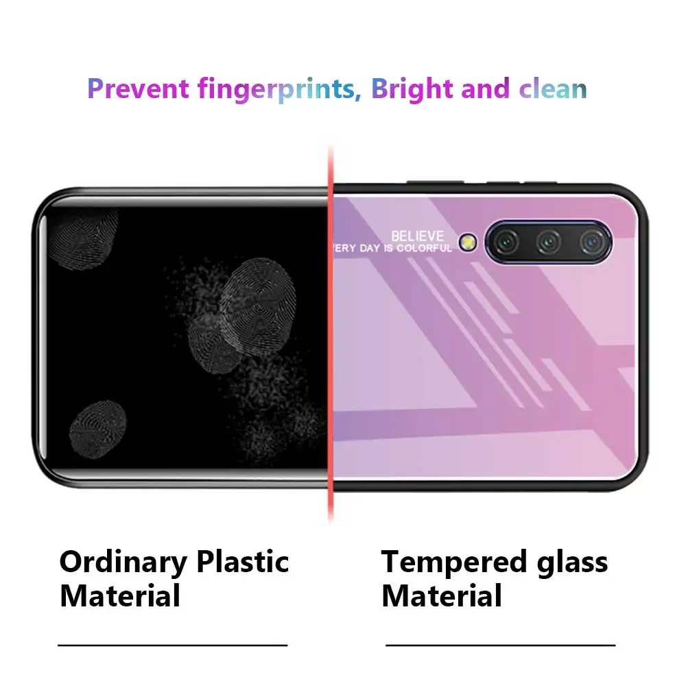 For Xiaomi Mi A3 Case Hard Tempered Glass fashion Gradient Protective Back Cover case For xiaomi mi a3 lite mia3 phone shell