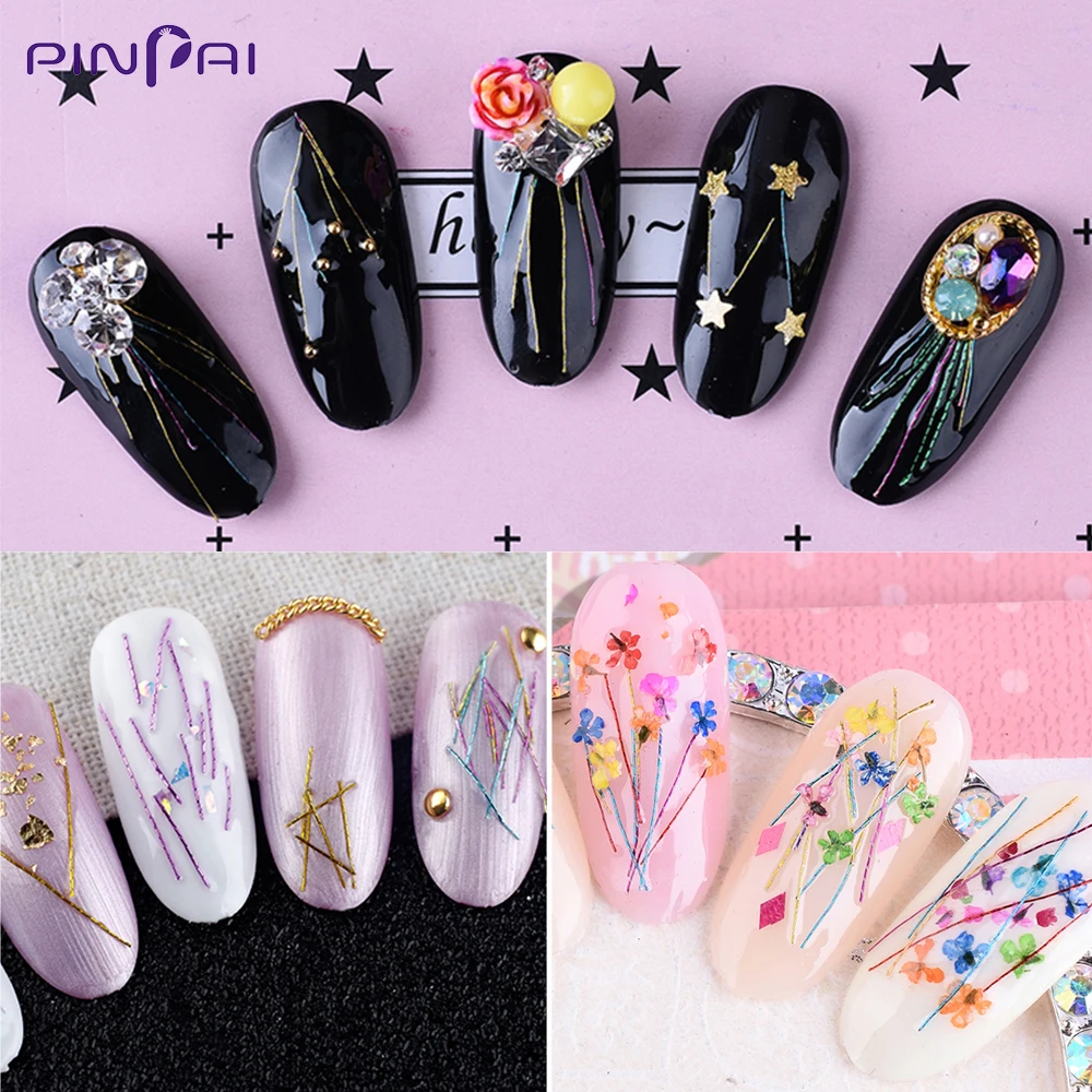 12 Kleuren Metal Nail Art Glitter Lijn Diy Manicure Multicolor Mermaid Zijden Draad Nail Art Decoratie Accessoires