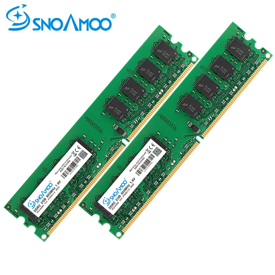 

Оперативная память для настольных ПК SNOAMOO DDR2, 4 ГБ (2x2 ГБ), 800 МГц, PC2-6400S, 240 контактов, 1,8 В, DIMM для Intel и AMD, совместимая с гарантией компьютерной памяти