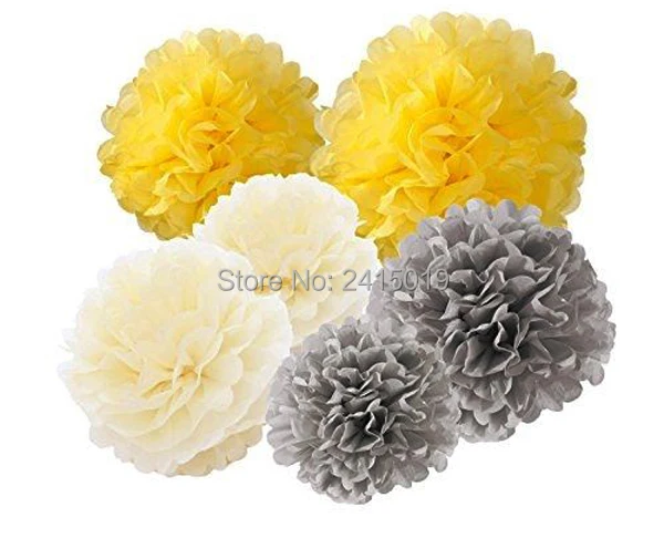 

24xNew mixed sizes grey yellow white tissue paper bunting pom poms wedding party wall hanging decorative banner garland