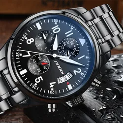 Nieuwe SINOBI Pilot Mens Chronograaf Polshorloge Waterdicht Datum Top Luxe Merk Rvs Diver Mannetjes Genève Quartz saat