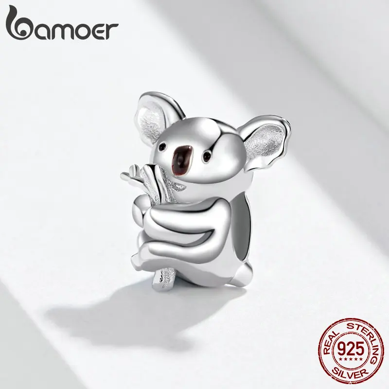 bamoer Zoo Collection Koala Panda Bear Charm Sterling Silver 925 Animal Metal Beads for Original Snake Bracelet Bijoux BSC093